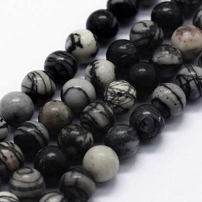 Natural Black Silk Stone/Netstone Beads Strands, Round