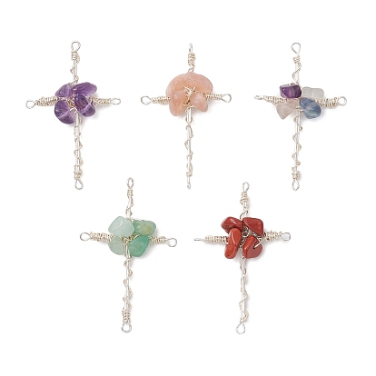 Натуральный флюорит/зеленый авантюрин/солнечный камень/красная яшма/аметистовая крошка медной проволоки, обернутая крестообразной многожильной цепочкой, серебряный цвет гальваническим