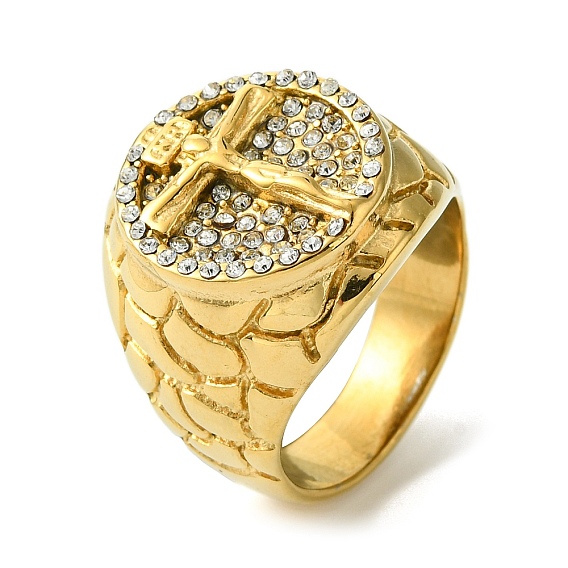 Крест 304 перстни-печатки из нержавеющей стали со стразами кольца, широкое кольцо для мужчин, ионное покрытие (ip)