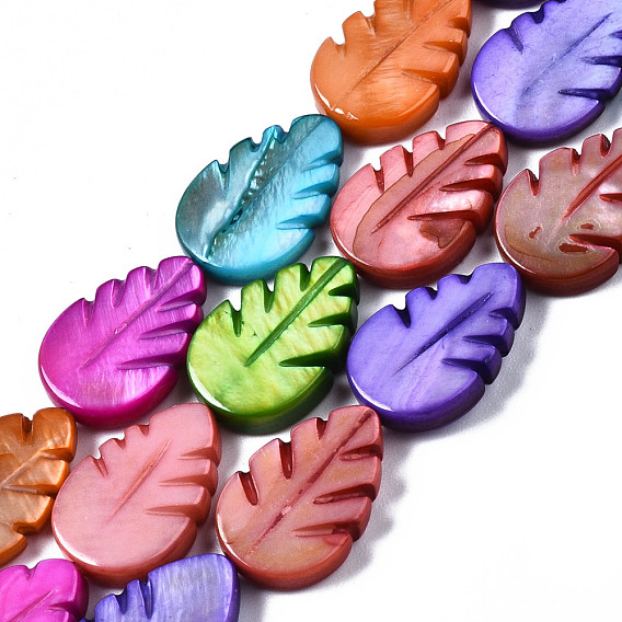 Natural Freshwater Shell Beads Strands, Dyed, Leaf