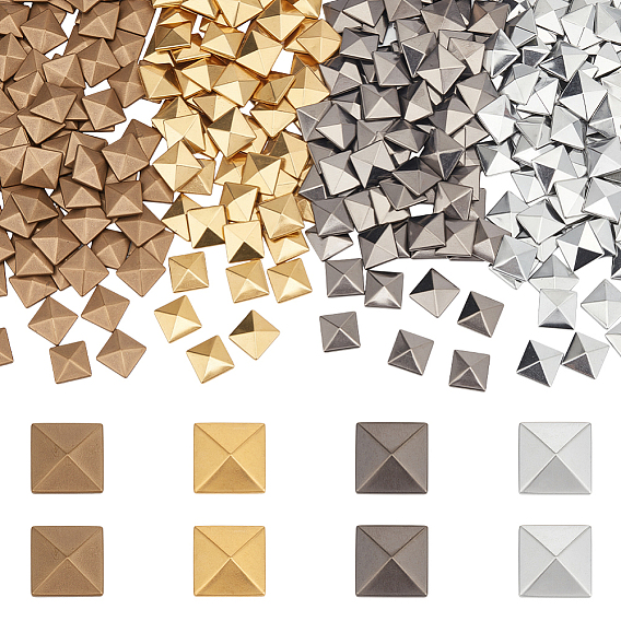 320шт 4 цвета латунь горячее крепление железо на заклепках, шпильки с плоской спинкой, плоский клей на шпильках, квадратный