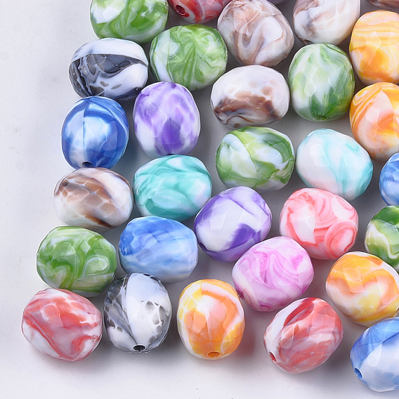 Акриловые бусины, Стиль имитация драгоценных камней, два тона, граненые, овальные