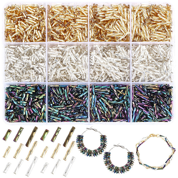 2160Pcs 9 Styles Glass Twisted Bugle Beads, Round Hole