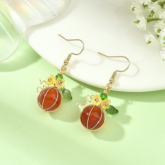 Thanksgiving Day and Halloween Theme Glass & Acrylic Beads Dangle Earrings, with 304 Stainless Steel Earring Hooks, Golden