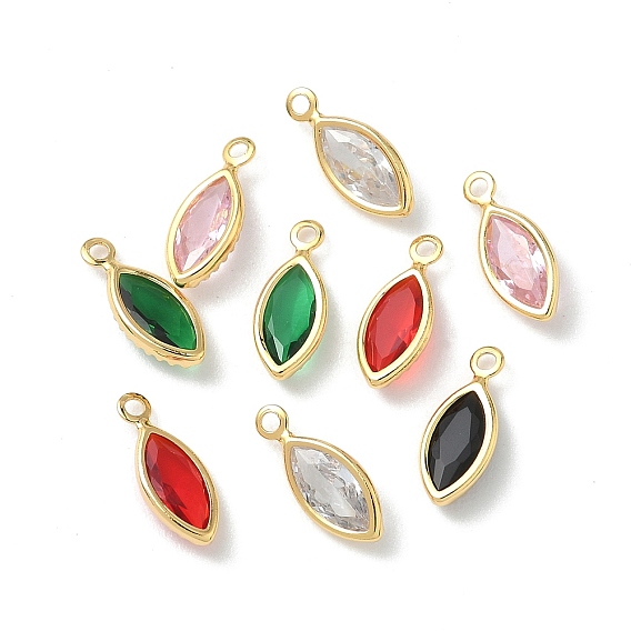 Латунный микропаве кубический цирконий со стеклянными подвесками, Очарование лошадиных глаз, без никеля , реальный 18 k позолоченный