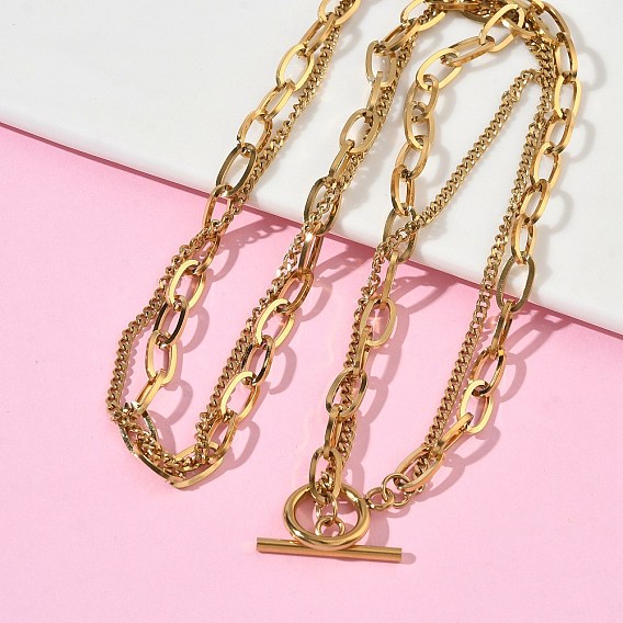 304 Цепочка из нержавеющей стали в виде зазубрин и цепочка в виде скрепки 2 – многорядные ожерелья для женщин, ионное покрытие (ip)