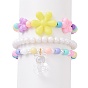 3Pcs 3 Style Acrylic Flower Beaded Stretch Bracelets Set with Bear Charms for Kids