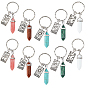 10Pcs Natural & Synthetic Gemstone Keychains, with Iron Rings