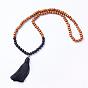 Natural Gemstone and Wood Mala Beads Necklaces, with Alloy Buddha Beads and Tassels Pendants