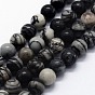 Brins de perles en pierre de soie noire naturelle / netstone, ronde