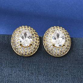 Овальные латунные серьги-гвоздики с прозрачными кубическими циркониями для женщин