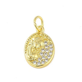 Brass Micro Pave Cubic Zirconia Pendants, with Jump Ring, Real 18K Gold Plated, Oval with Human