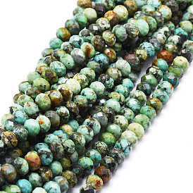 Brins de perles turquoises africaines naturelles (jaspe), facette, rondelle