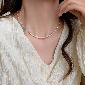 925 Sterling Silver Irregular Pearl Necklace for Women