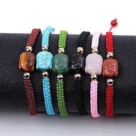 Natural & Synthetic Mixed Gemstones Buddhist Head Braided Bead Bracelet