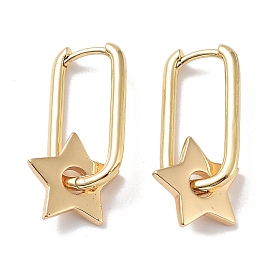 Brass Dangle Hoop Earrings, Star