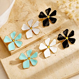 304 Stainless Steel Stud Earrings for Women, with Enamel, Little Daisy Flower, Golden