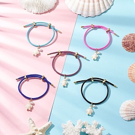 Браслеты с подвесками из окрашенной синтетической бирюзы, регулируемые 304 браслеты из нержавеющей стали для мужчин и женщин, с жемчугом из раковины 