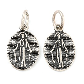 925 Thai Sterling Silver Pendants, Religion Oval Charms with Jump Rings & 925 Stamp