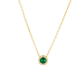 925 Sterling Silver Pave Cubic Zirconia Flat Round Pendant Necklaces for Women, Golden
