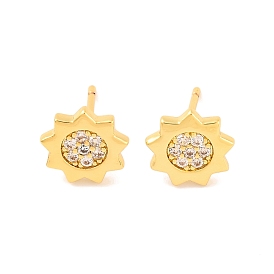 Brass Micro Pave Clear Cubic Zirconia Stud Earrings for Women, Lead Free & Cadmium Free, Sun