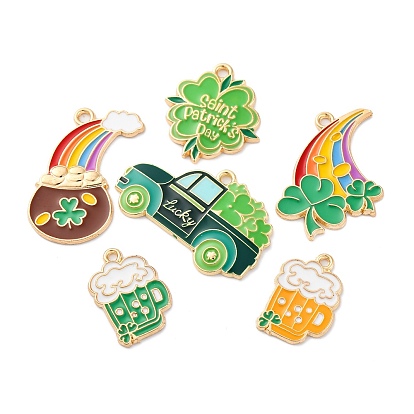 Подвески из сплава с эмалью ко Дню Святого Патрика, без кадмия, без никеля и без свинца, стойки покрытие, золотые, кружка пива, клевер и радуга