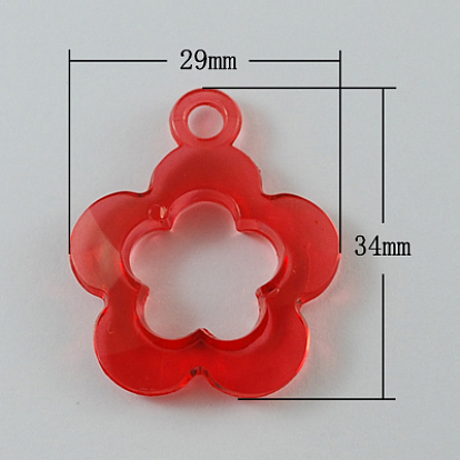 Transparent Acrylic Pendants, Flower, 34x29x5mm, Hole: 4mm