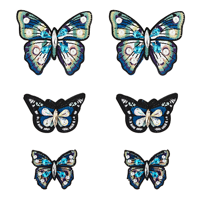 6шт 3 стильные патчи из полиэфирной ткани ручной работы, пришить заплатки, пластиковые аппликации из искусственного жемчуга и акриловых бусин в виде бабочек