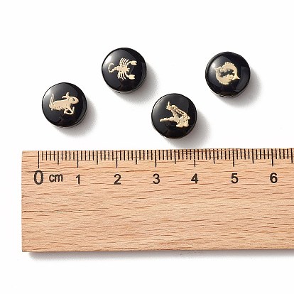 Handmade Lampwork Beads, with Platinum Plated Brass Embellishments, Flat Round with Twelve Constellations