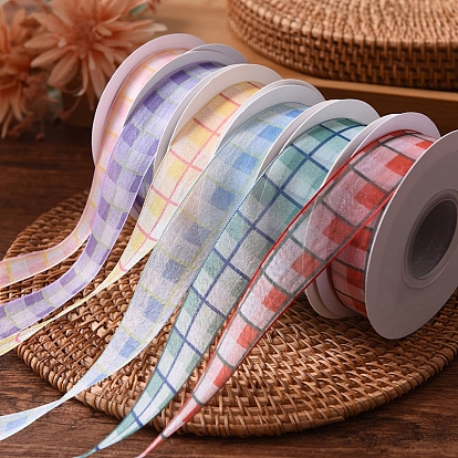 9M Tartan Print Polyester Organza Ribbons, Garment Accessories, Gift Packaging