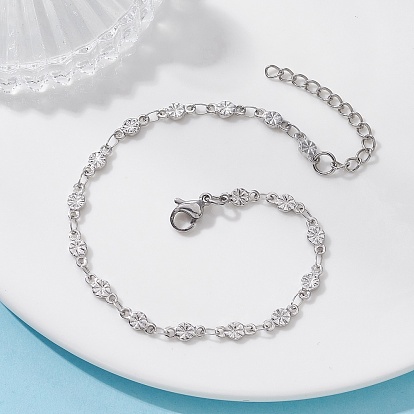 304 женские браслеты-цепочки со звеньями из нержавеющей стали, плоские круглые с цветком