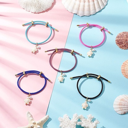 Браслеты с подвесками из окрашенной синтетической бирюзы, регулируемые 304 браслеты из нержавеющей стали для мужчин и женщин, с жемчугом из раковины 