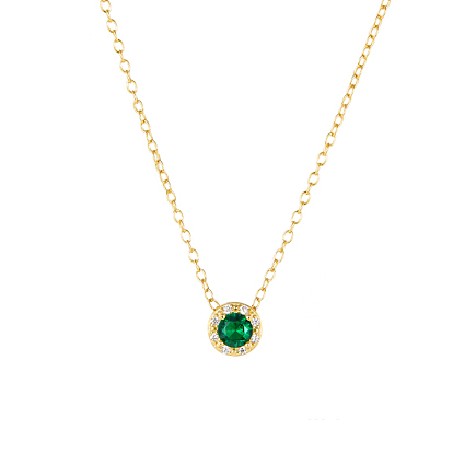 925 Sterling Silver Pave Cubic Zirconia Flat Round Pendant Necklaces for Women, Golden