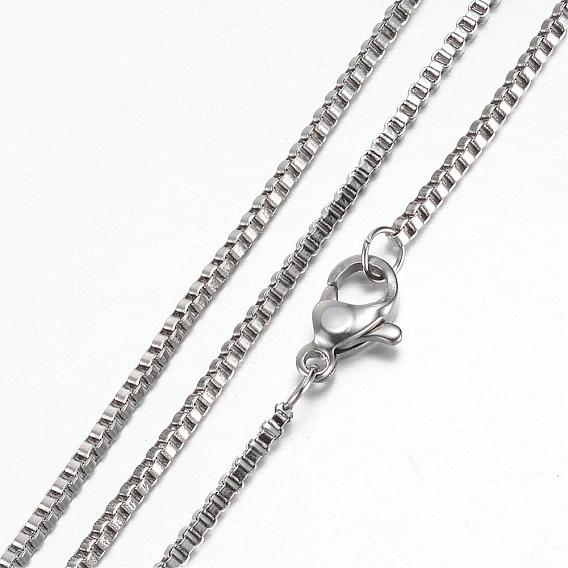 201 Stainless Steel Box Chain Necklaces, with Lobster Claw Clasps