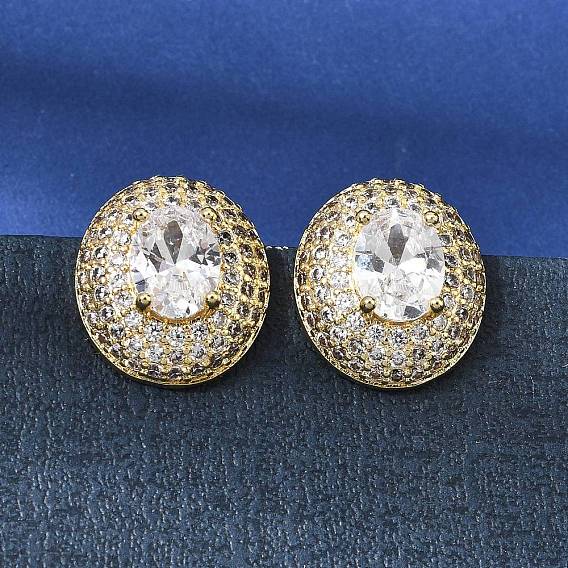 Овальные латунные серьги-гвоздики с прозрачными кубическими циркониями для женщин