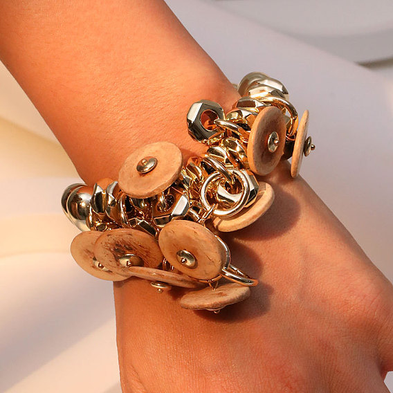 Плоские круглые браслеты из сплава, натурального кокоса и пластика ccb с бусинами для женщин