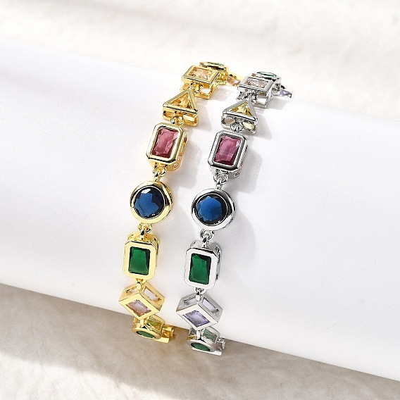 Браслеты из латуни с микропаве и фианитами для женщин, стойки покрытие, долговечный, без кадмия и без свинца