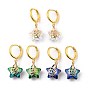 Brass Huggie Hoop Earring, with Electroplate Glass Pendants, Star, Golden