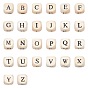 Printed Natural Wood Beads, Cube with Initial Letter, PapayaWhip