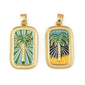 Латунь эмаль подвески, долговечный, без свинца и без кадмия, стойки покрытие, золотые, прямоугольник с подвесками в виде кокосовой пальмы
