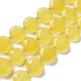 Natural Yellow Agate Beads Strands, with Seed Beads, Faceted Hexagonal Cut, Flat Round, Dyed & Heated