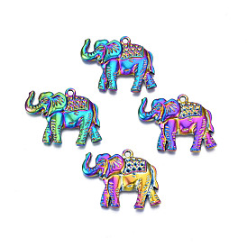 Rainbow Color Alloy Pendant Rhinestone Settings, Cadmium Free & Lead Free, Elephant