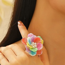 Кольца из пластика, искусственного жемчуга и латуни для женщин, цветок, золотой свет