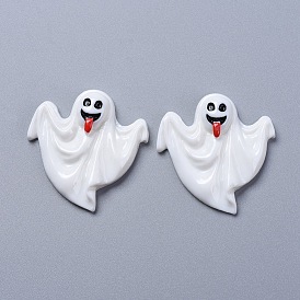 Halloween Theme Opaque Resin Cabochons, for Jewelry Making, Ghost Sticking Tongue Out, Flat Back