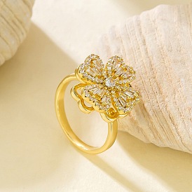 Вращающиеся латунные кольца для пальцев с микропаве из кубического циркония для женщин., клевер, Кольцо-спиннер для успокоения беспокойства, медитации