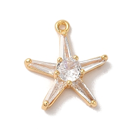 Brass Micro Pave Clear Cubic Zirconia Pendants, Nickle Free, Star