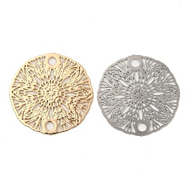 Rack Plating Brass Connector Charms, Etched Metal Embellishments, Long-Lasting Plated, Flat Round Flower Links
