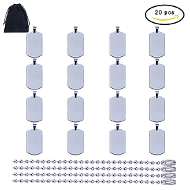 20PCS 304 Stainless Steel Ball Chain Necklace, 20PCS 304 Stainless Steel Blank Stamping Tag Pendants
