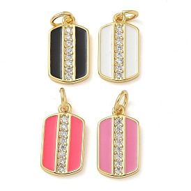 Rack Plating Brass Micro Pave Cubic Zirconia Pendants, with Enamel, Long-Lasting Plated, Lead Free & Cadmium Free, Rectangle Charms, with Jump Ring