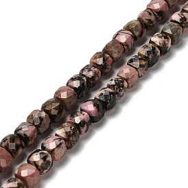 Natural Rhodonite Beads Strands, Faceted, Cube